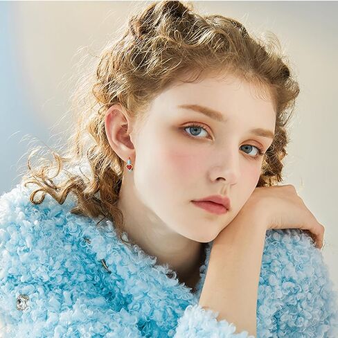 Cute Heart Hoop Earrings for Women Gold-Tone Blue Enamel Hoops with Red Heart Charm, Playful and Romantic Jewelry for Everyday Wear Red Love in Kuwait