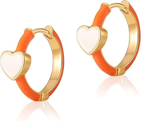 Cute Heart Hoop Earrings for Women Gold-Tone Blue Enamel Hoops with Red Heart Charm, Playful and Romantic Jewelry for Everyday Wear Red Love in Kuwait