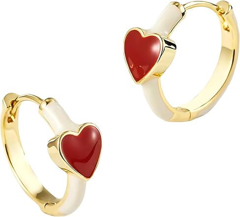 Cute Heart Hoop Earrings for Women Gold-Tone Blue Enamel Hoops with Red Heart Charm, Playful and Romantic Jewelry for Everyday Wear Red Love in Kuwait