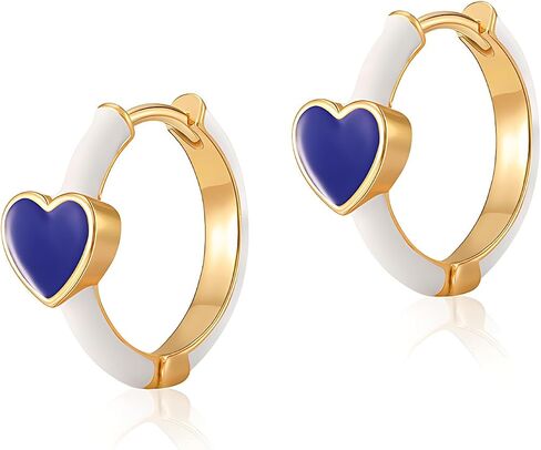 Cute Heart Hoop Earrings for Women Gold-Tone Blue Enamel Hoops with Red Heart Charm, Playful and Romantic Jewelry for Everyday Wear Red Love in Kuwait