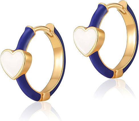 Cute Heart Hoop Earrings for Women Gold-Tone Blue Enamel Hoops with Red Heart Charm, Playful and Romantic Jewelry for Everyday Wear Red Love in Kuwait