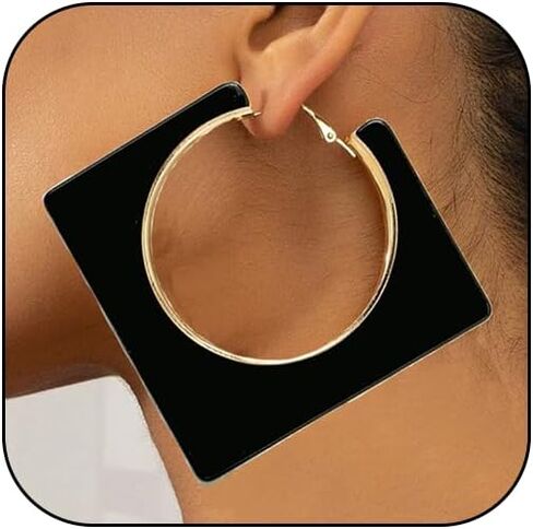 Acrylic Hoop Earrings for Women Large Square Neon Dangle Drop Earrings Statement Geometric Vintage Party Jewelry in Saudi Arabia