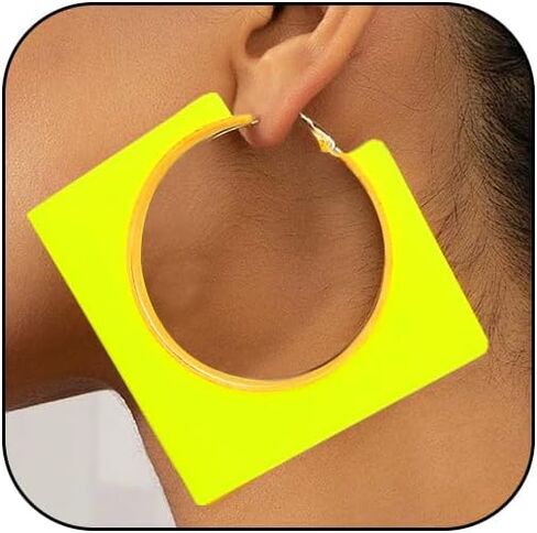 Acrylic Hoop Earrings for Women Large Square Neon Dangle Drop Earrings Statement Geometric Vintage Party Jewelry in Kuwait