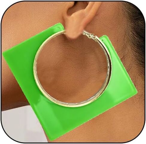 Acrylic Hoop Earrings for Women Large Square Neon Dangle Drop Earrings Statement Geometric Vintage Party Jewelry in Kuwait