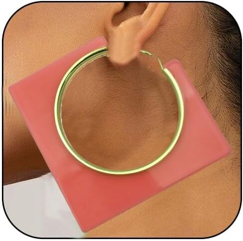 Acrylic Hoop Earrings for Women Large Square Neon Dangle Drop Earrings Statement Geometric Vintage Party Jewelry in Kuwait