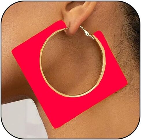 Acrylic Hoop Earrings for Women Large Square Neon Dangle Drop Earrings Statement Geometric Vintage Party Jewelry in Kuwait