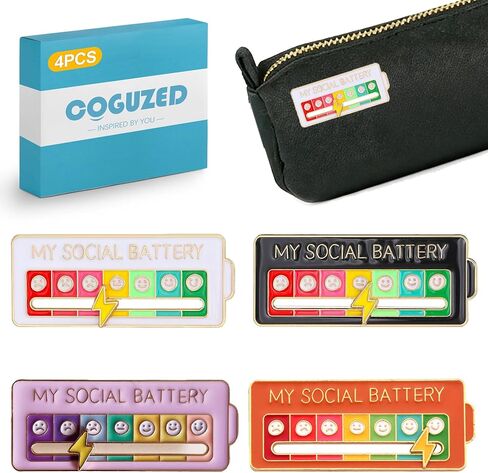 CoguZed 4 PCS Social Energy Slider Pin - Interactive Mood Meter Enamel Brooch for Introverts, Funny Aesthetic Lapel Badge for Office Coworkers, Novelty Decor for Jackets and Bags in Saudi Arabia