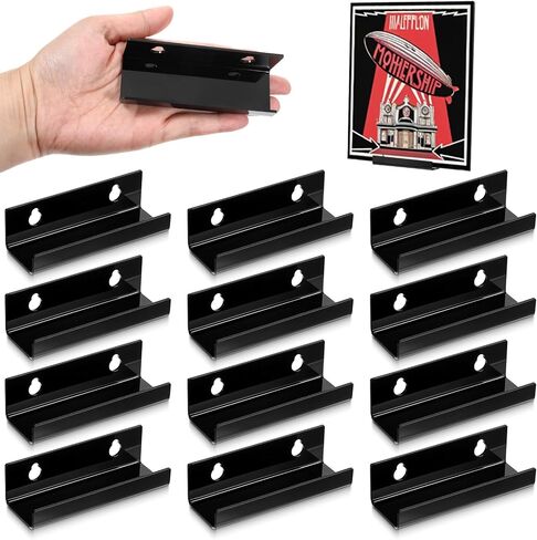 12Pcs Vinyl Record Wall Mount Shelves, 4 Inch Black Acrylic Album Display Shelf Durable Floating Wall Shelves for Record Storage, Album Display, Bookshelf, Picture for Study Room, Living Room in Saudi Arabia