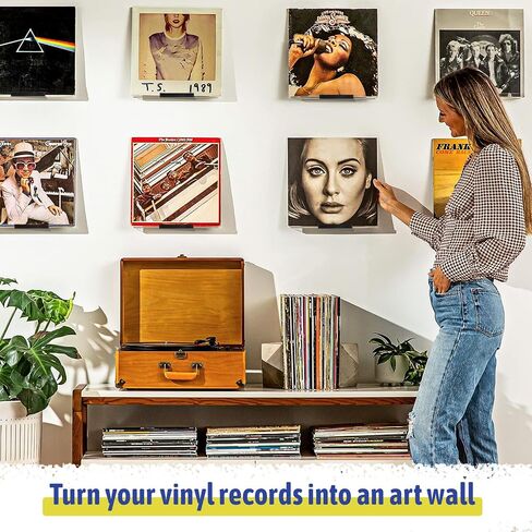 12Pcs Vinyl Record Wall Mount Shelves, 4 Inch Black Acrylic Album Display Shelf Durable Floating Wall Shelves for Record Storage, Album Display, Bookshelf, Picture for Study Room, Living Room in Saudi Arabia