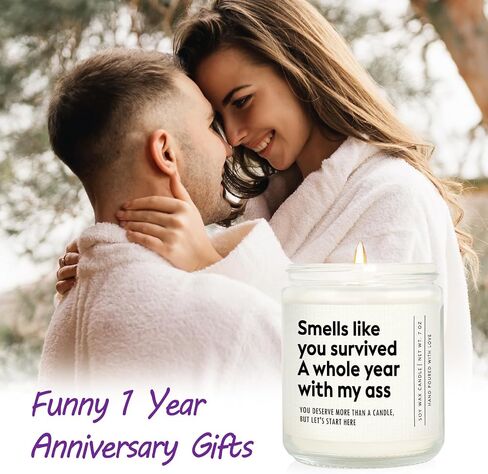 Funny 1 Year Anniversary Candle Gifts for Boyfriend, Girlfriend, One Year Anniversary Happy Gifts for Men, Women, Her, Him, Boyfriend, Girlfriend, Husband, Wife, Lavender, ‎Soy Wax in Saudi Arabia