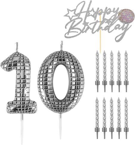 Disco Birthday Number Candles for Cake, Glitter Disco Birthday Cake Topper for Retro Themed Birthday Party Decoration, 70s 80s 90s Birthday Candle for Music Birthday Cake Decoration (Number 10) in Saudi Arabia