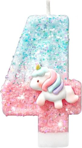 Unicorn Number 4 Birthday Candle, Glitter 4th Birthday Cake Topper for Girls, Unicorn Cake Decorations in Saudi Arabia