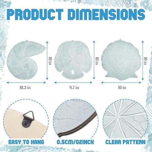 Novabright 3 Pcs Summer Coastal Wall Decor Blue Beach Wall Art Wooden Sand Dollar Nautilus Scallop Shell Decor Hanging Wood Beach Ocean Sand Dollars Art for Bathroom Living Room Lake House Entryway in Kuwait