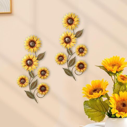 WHOIQTME 2Pcs Metal Flower Wall Decor 3D Colorful Metal Wall Art, Rustic Flower Bathroom Decor, Vintage Hanging Flowers Art Fence Decoration for Home Kitchen Indoor Outdoor Living Room Garden Yard in Saudi Arabia
