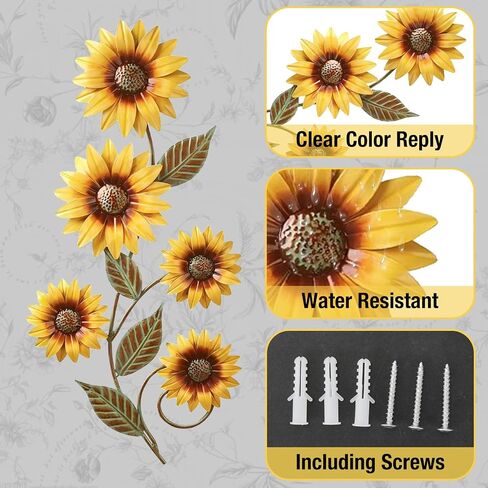 WHOIQTME 2Pcs Metal Flower Wall Decor 3D Colorful Metal Wall Art, Rustic Flower Bathroom Decor, Vintage Hanging Flowers Art Fence Decoration for Home Kitchen Indoor Outdoor Living Room Garden Yard in Saudi Arabia