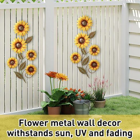 WHOIQTME 2Pcs Metal Flower Wall Decor 3D Colorful Metal Wall Art, Rustic Flower Bathroom Decor, Vintage Hanging Flowers Art Fence Decoration for Home Kitchen Indoor Outdoor Living Room Garden Yard in Saudi Arabia