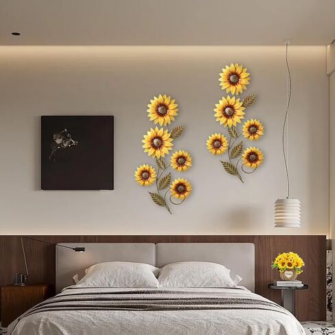 WHOIQTME 2Pcs Metal Flower Wall Decor 3D Colorful Metal Wall Art, Rustic Flower Bathroom Decor, Vintage Hanging Flowers Art Fence Decoration for Home Kitchen Indoor Outdoor Living Room Garden Yard in Saudi Arabia