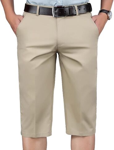 شورتات الجولف للرجال الصيف 12 "inseam مسطحة مسطحة تمتد تشينو قصيرة مع جيوب in Kuwait