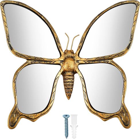 Butterfly Mirror Wall Decor - Gold Resin Small Wall Mounted Sculpture, Creative Insect Themed Bug Animals Beetle Mirror, Ideal Home Decoration Gift, Retro Art for Bedroom Living Room Balcony Corridor in Saudi Arabia