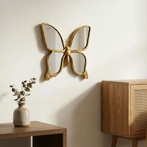 Butterfly Mirror Wall Decor - Gold Resin Small Wall Mounted Sculpture, Creative Insect Themed Bug Animals Beetle Mirror, Ideal Home Decoration Gift, Retro Art for Bedroom Living Room Balcony Corridor in Saudi Arabia