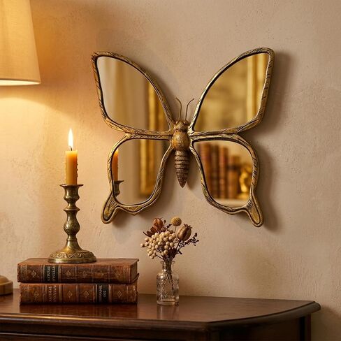 Butterfly Mirror Wall Decor - Gold Resin Small Wall Mounted Sculpture, Creative Insect Themed Bug Animals Beetle Mirror, Ideal Home Decoration Gift, Retro Art for Bedroom Living Room Balcony Corridor in Saudi Arabia