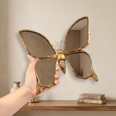 Butterfly Mirror Wall Decor - Gold Resin Small Wall Mounted Sculpture, Creative Insect Themed Bug Animals Beetle Mirror, Ideal Home Decoration Gift, Retro Art for Bedroom Living Room Balcony Corridor in Saudi Arabia