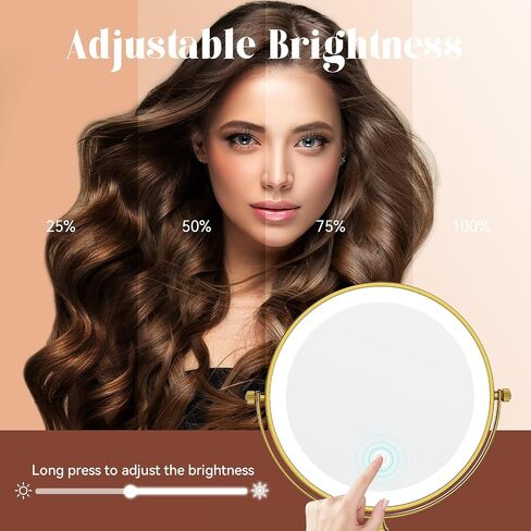 GURUN 8" Wall Mounted Makeup Mirror,Magnifying Dual-Side Mirror,| 360° Rotation & Extended Arm Bathroom Mirror| 14" L x 14" W Retro Gold-led Light 7X M1406DGJ(8",7X) in Saudi Arabia