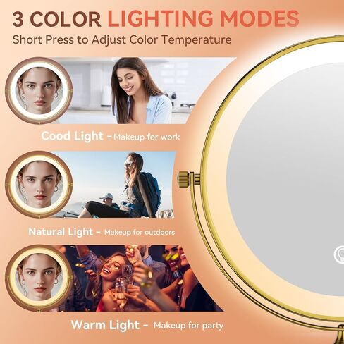 GURUN 8" Wall Mounted Makeup Mirror,Magnifying Dual-Side Mirror,| 360° Rotation & Extended Arm Bathroom Mirror| 14" L x 14" W Retro Gold-led Light 7X M1406DGJ(8",7X) in Saudi Arabia