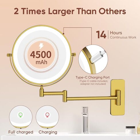 GURUN 8" Wall Mounted Makeup Mirror,Magnifying Dual-Side Mirror,| 360° Rotation & Extended Arm Bathroom Mirror| 14" L x 14" W Retro Gold-led Light 7X M1406DGJ(8",7X) in Saudi Arabia