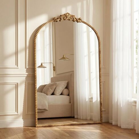 FSCHOS 24"×36" Arched Gold Wall Mirror, Vintage Ornate Decorative Mirror with Antique Metal Frame, Large Accent for Bedroom, Living Room, Entryway in Kuwait