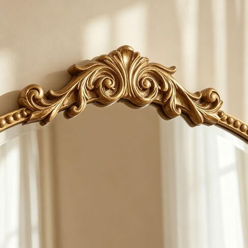FSCHOS 24"×36" Arched Gold Wall Mirror, Vintage Ornate Decorative Mirror with Antique Metal Frame, Large Accent for Bedroom, Living Room, Entryway in Kuwait