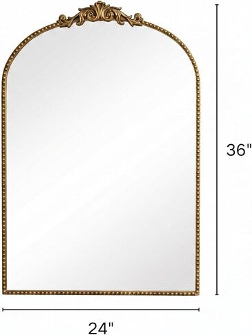 FSCHOS 24"×36" Arched Gold Wall Mirror, Vintage Ornate Decorative Mirror with Antique Metal Frame, Large Accent for Bedroom, Living Room, Entryway in Kuwait