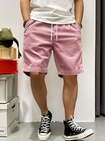 Men's Summer Corduroy Shorts, Stylish Outdoor Sports Pants for Young Men, Solid Color Versatile Casual Trousers for Summer in Kuwait