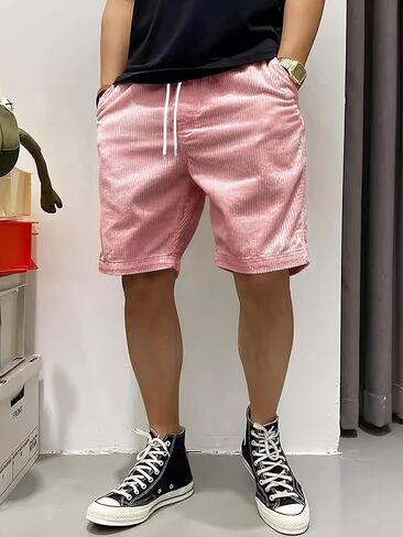 Men's Summer Corduroy Shorts, Stylish Outdoor Sports Pants for Young Men, Solid Color Versatile Casual Trousers for Summer in Kuwait