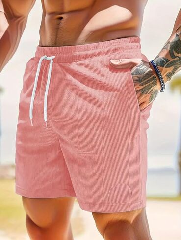 Men's Summer Corduroy Shorts, Stylish Outdoor Sports Pants for Young Men, Solid Color Versatile Casual Trousers for Summer in Kuwait