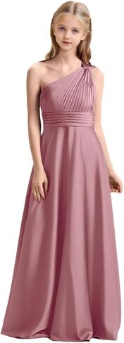 Girls One Shoulder Satin Junior Bridesmaid Dress A-line Floor Length Pageant Party Wedding Flower Girl Dresses in Saudi Arabia