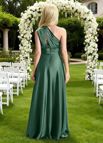 Girls One Shoulder Satin Junior Bridesmaid Dress A-line Floor Length Pageant Party Wedding Flower Girl Dresses in Saudi Arabia