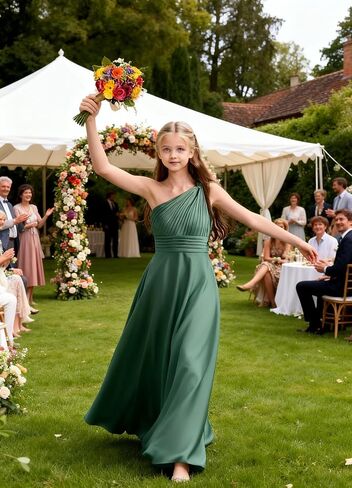 Girls One Shoulder Satin Junior Bridesmaid Dress A-line Floor Length Pageant Party Wedding Flower Girl Dresses in Saudi Arabia
