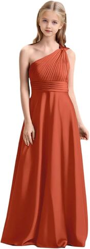 Girls One Shoulder Satin Junior Bridesmaid Dress A-line Floor Length Pageant Party Wedding Flower Girl Dresses in Saudi Arabia