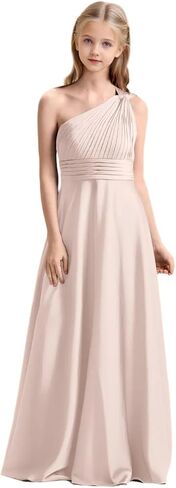 Girls One Shoulder Satin Junior Bridesmaid Dress A-line Floor Length Pageant Party Wedding Flower Girl Dresses in Saudi Arabia