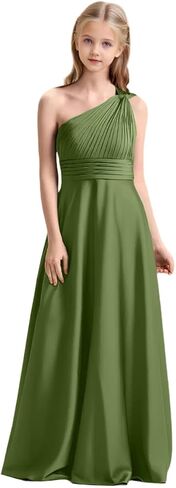 Girls One Shoulder Satin Junior Bridesmaid Dress A-line Floor Length Pageant Party Wedding Flower Girl Dresses in Saudi Arabia