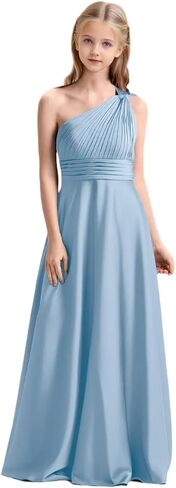 Girls One Shoulder Satin Junior Bridesmaid Dress A-line Floor Length Pageant Party Wedding Flower Girl Dresses in Saudi Arabia