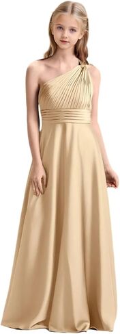 Girls One Shoulder Satin Junior Bridesmaid Dress A-line Floor Length Pageant Party Wedding Flower Girl Dresses in Saudi Arabia