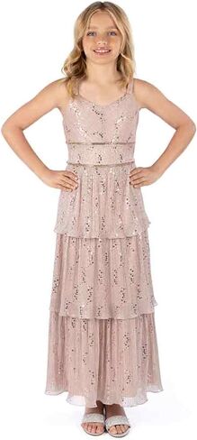 Speechless Girls' Sleeveless Sequin Patterned V Neck Tiered Maxi Dress in Kuwait