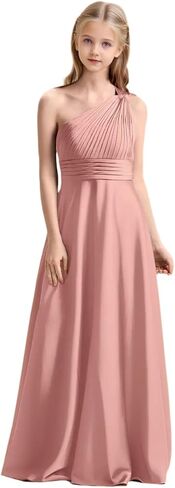 Girls One Shoulder Satin Junior Bridesmaid Dress A-line Floor Length Pageant Party Wedding Flower Girl Dresses in Saudi Arabia