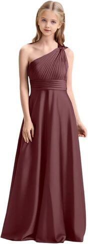 Girls One Shoulder Satin Junior Bridesmaid Dress A-line Floor Length Pageant Party Wedding Flower Girl Dresses in Saudi Arabia