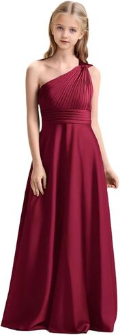 Girls One Shoulder Satin Junior Bridesmaid Dress A-line Floor Length Pageant Party Wedding Flower Girl Dresses in Saudi Arabia