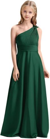 Girls One Shoulder Satin Junior Bridesmaid Dress A-line Floor Length Pageant Party Wedding Flower Girl Dresses in Saudi Arabia