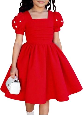 Floerns Girl's Elegant Puff Sleeve Formal Dress Ruffle Birthday Dance Wedding Guest Dresses in Kuwait