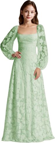 Long Sleeve Junior Bridesmaid Dresses Floral Lace Flower Girl Dress for Wedding Guest Girls Formal Prom Dress in Saudi Arabia